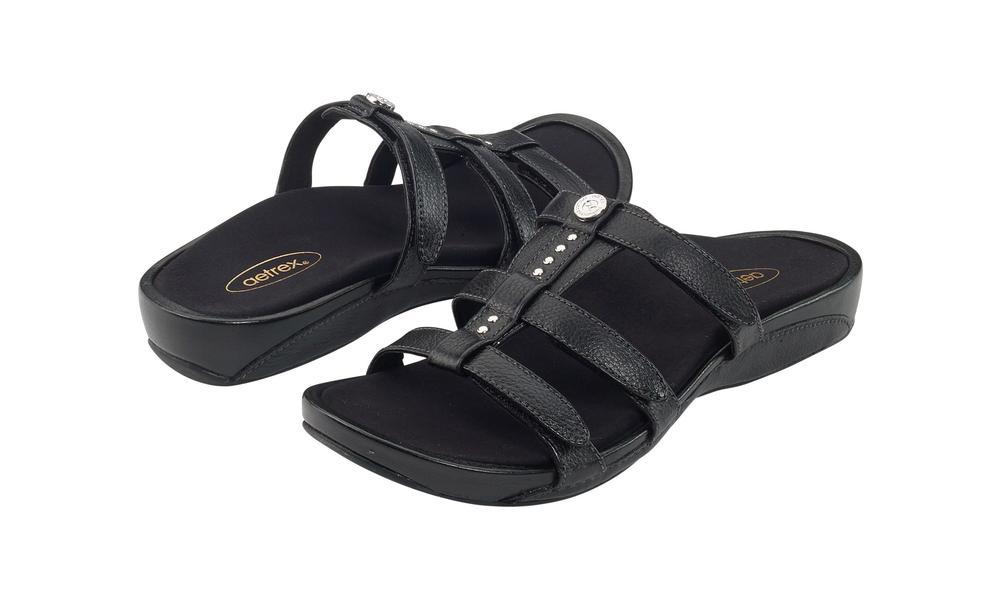 aetrex black sandals
